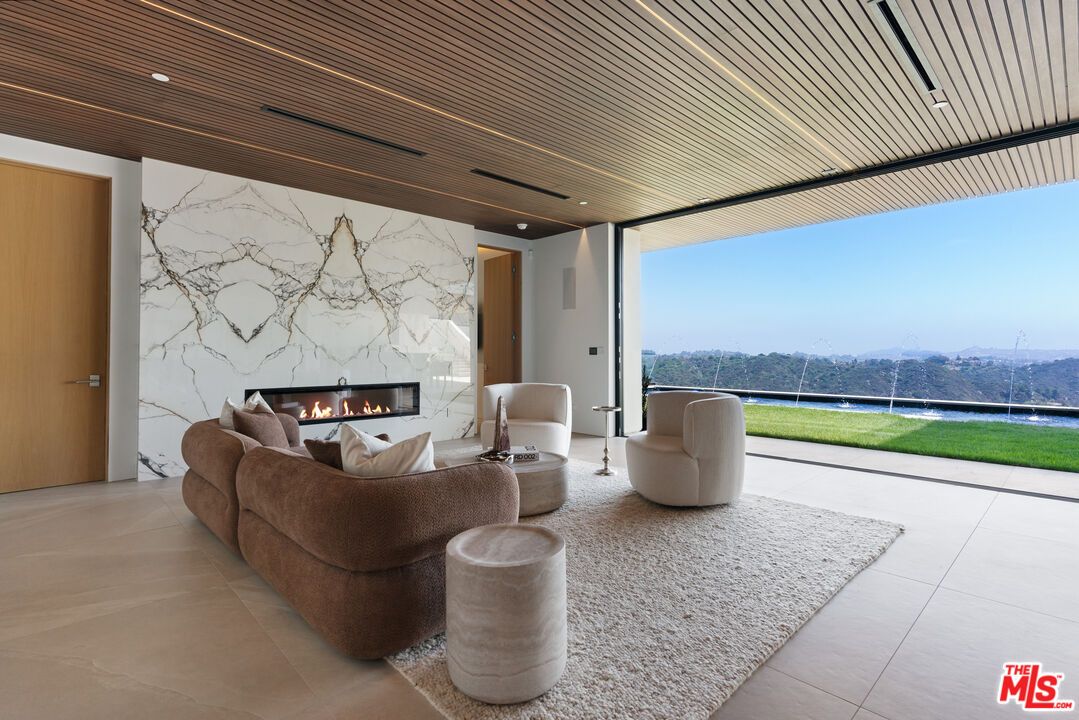 Fireplace, Interior, Living room, Marble Walls, Recessed Lighting