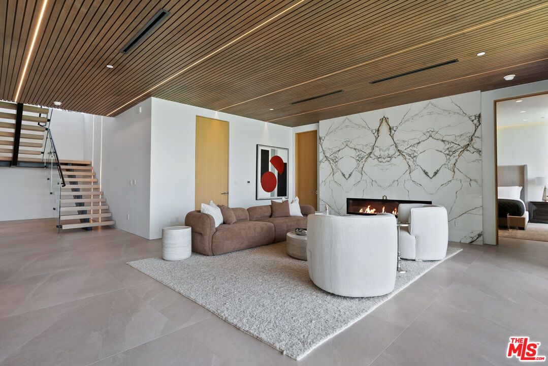 Fireplace, Interior, Living room, Marble Walls, Recessed Lighting