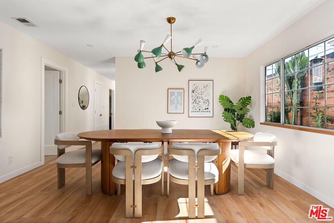 Dining room, Interior, Pendant Lights, Wood Texture Flooring