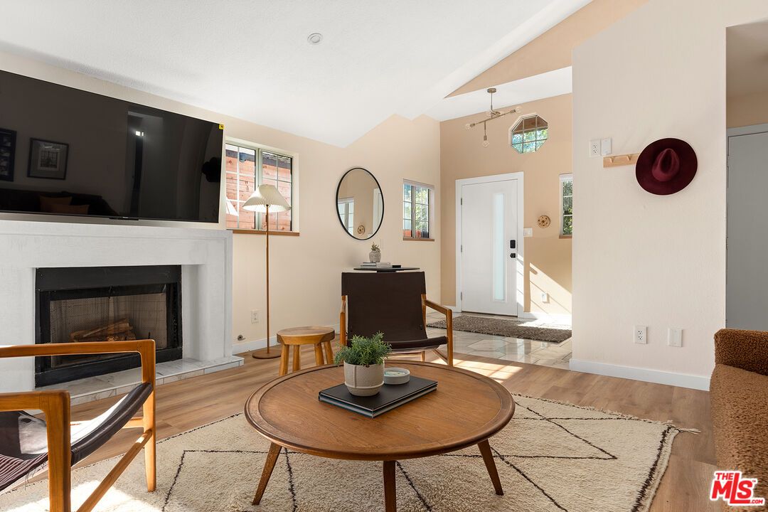 Fireplace, Interior, Pendant Lights, Wood Texture Flooring
