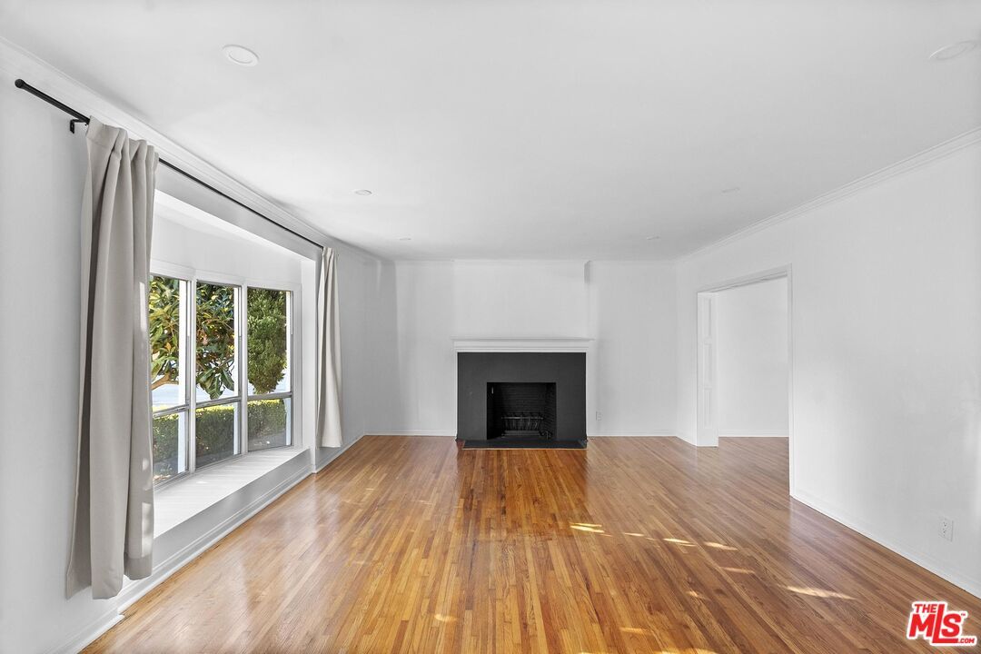 Empty room, Fireplace, Interior, Recessed Lighting, Wood Texture Flooring