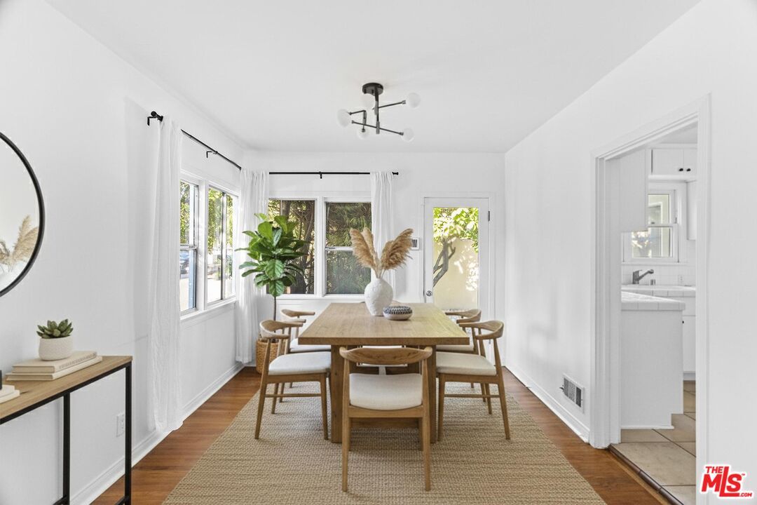 Dining room, Interior, Pendant Lights, Wood Texture Flooring