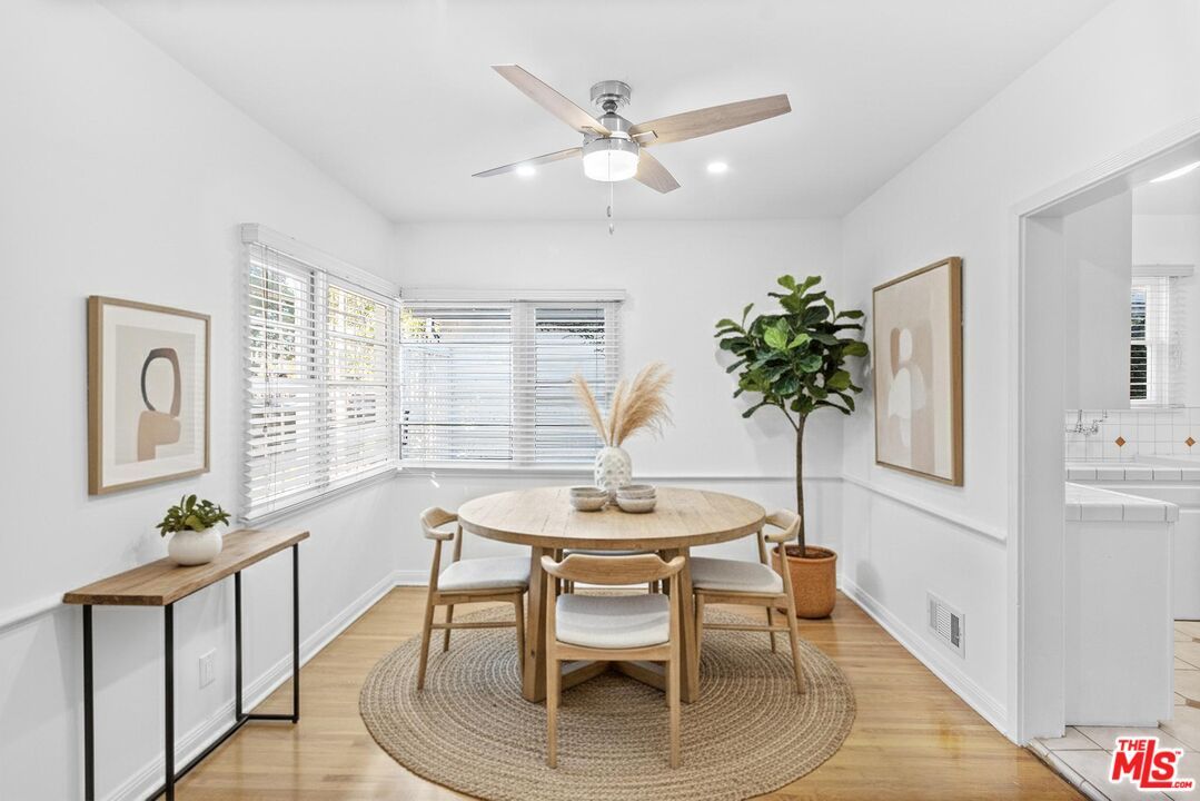 Dining room, Interior, Recessed Lighting, Wood Texture Flooring