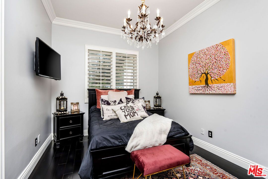 Bedroom, Chandelier, Interior, Wood Texture Flooring