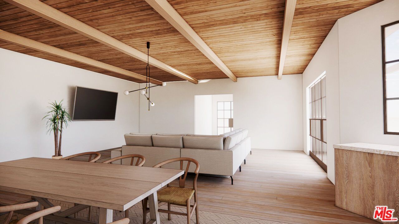 Dining room, Interior, Living room, Pendant Lights, Wooden Beams, Wooden Ceilings, Wood Texture Flooring