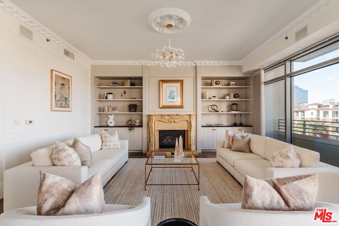 Chandelier, Fireplace, Interior, Living room