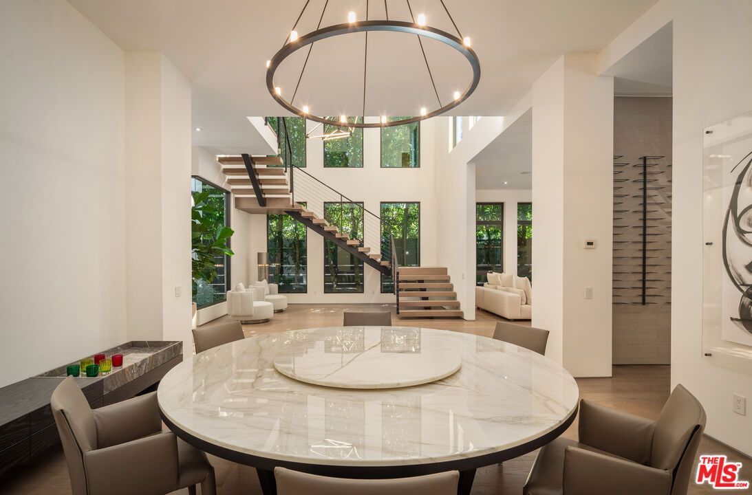 Dining room, Interior, Pendant Lights, Recessed Lighting, Wood Texture Flooring