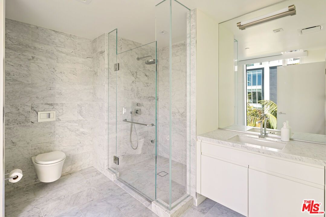 Bathroom, Glass Shower, Interior, Marble, Marble Walls, Recessed Lighting