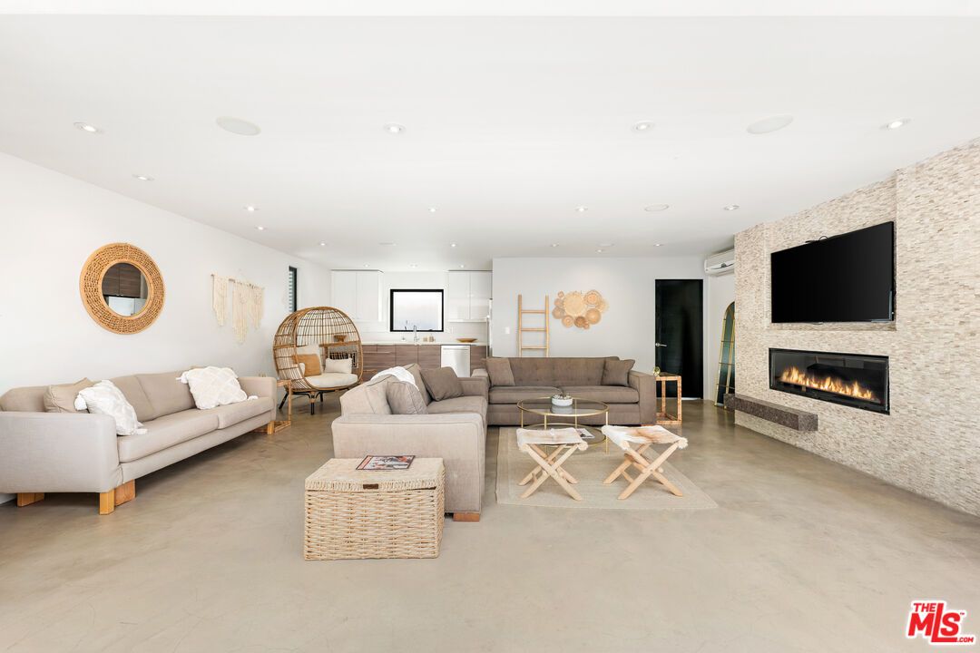 Fireplace, Interior, Living room, Recessed Lighting, Stone Walls