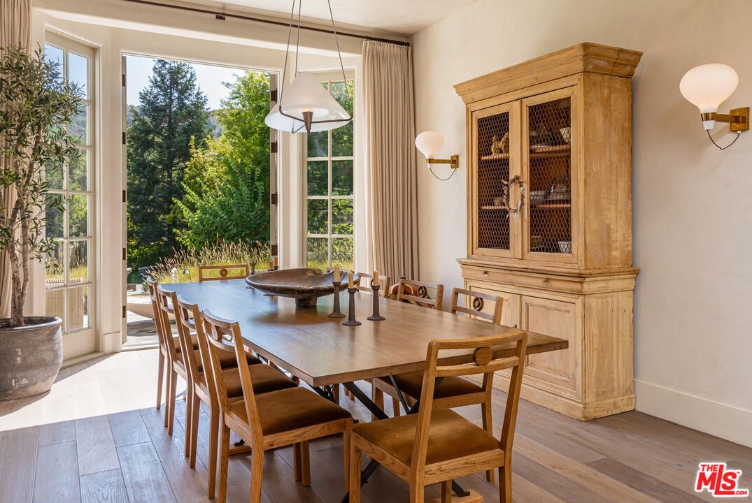 Dining room, Interior, Pendant Lights, Wood Texture Flooring