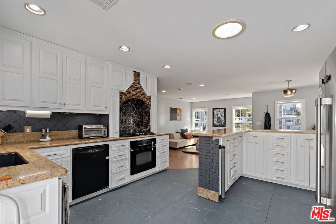Dining room, Fireplace, Interior, Kitchen, Living room, Recessed Lighting, Stainless Steel Appliances
