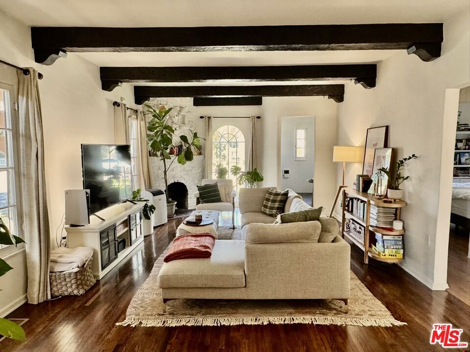 Fireplace, Interior, Living room, Wooden Beams, Wood Texture Flooring