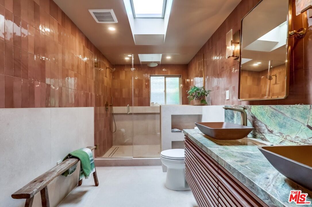 Bathroom, Glass Shower, Interior, Recessed Lighting, Wooden Walls