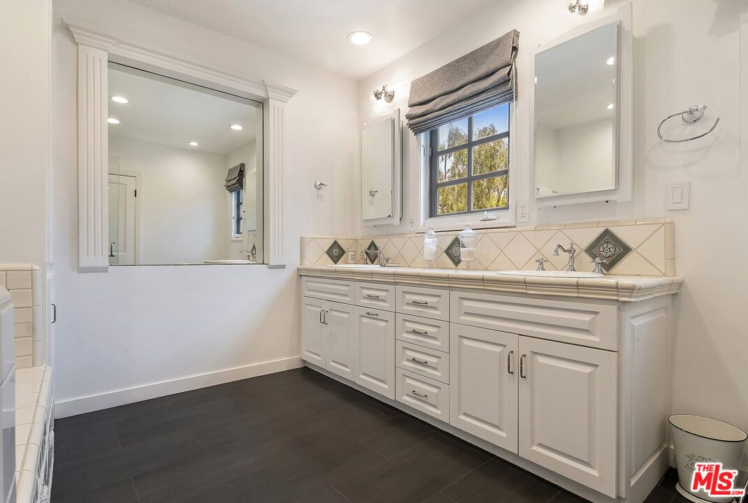 Bathroom, Dual Sink Vanities, Interior, Recessed Lighting, Tile Countertops