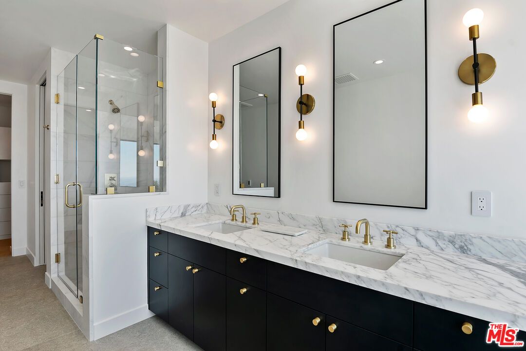 Bathroom, Dual Sink Vanities, Glass Shower, Interior, Recessed Lighting