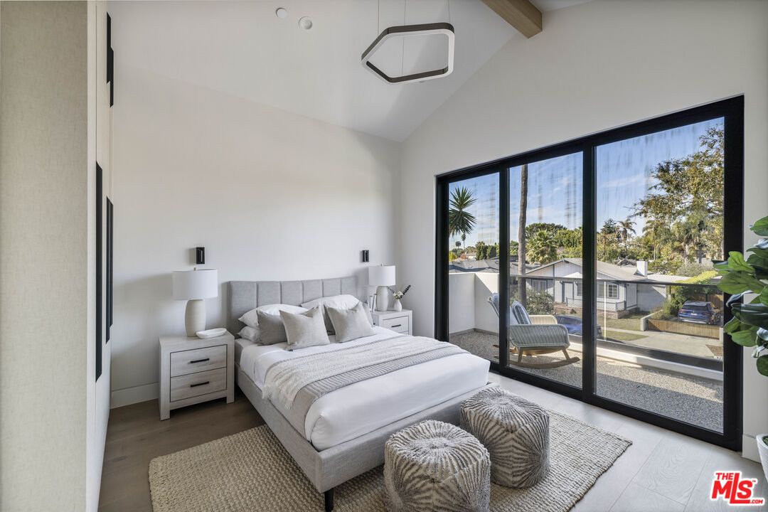 Bedroom, Interior, Pendant Lights, Wooden Beams, Wood Texture Flooring