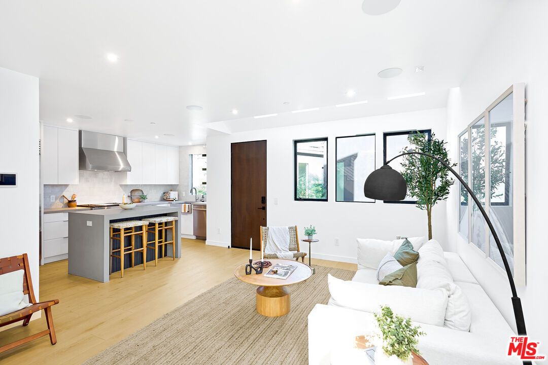 Interior, Kitchen, Living room, Recessed Lighting, Stainless Steel Appliances, Wood Texture Flooring