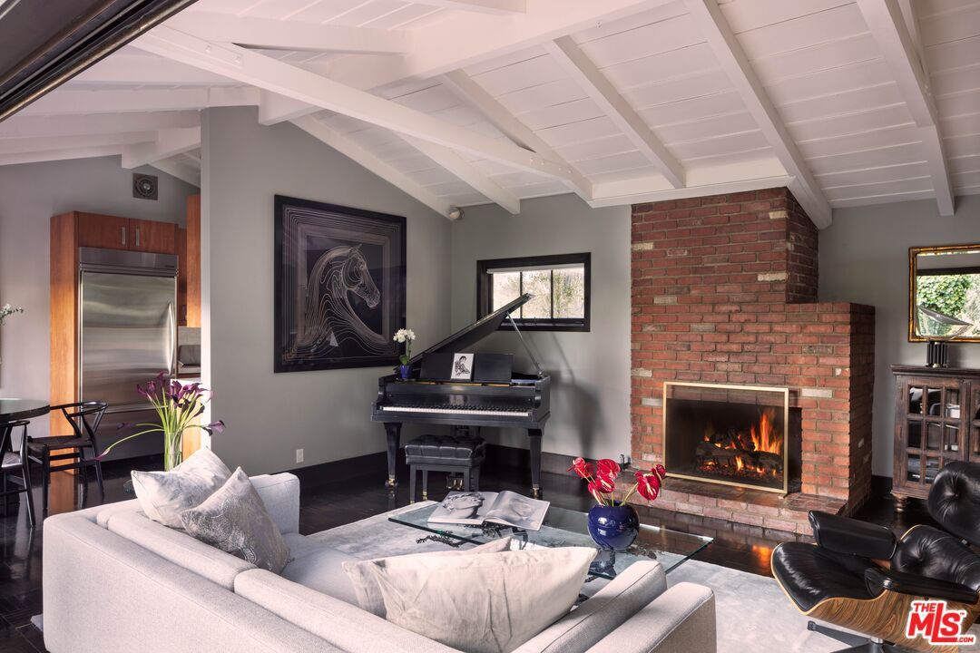 Fireplace, Interior, Living room, Piano, Stone Walls, Wood Texture Flooring