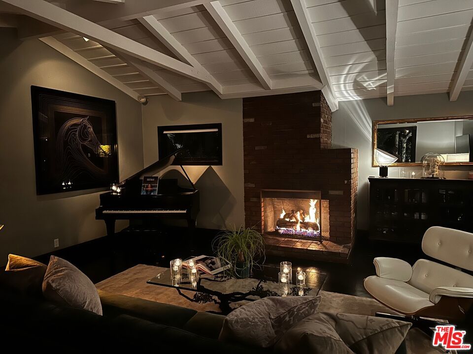 Fireplace, Interior, Living room, Piano, Stone Walls, Wood Texture Flooring