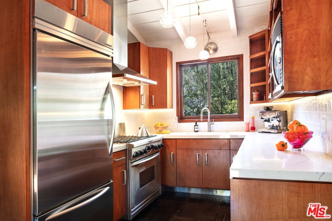 Interior, Kitchen, Pendant Lights, Stainless Steel Appliances, Wood Texture Flooring