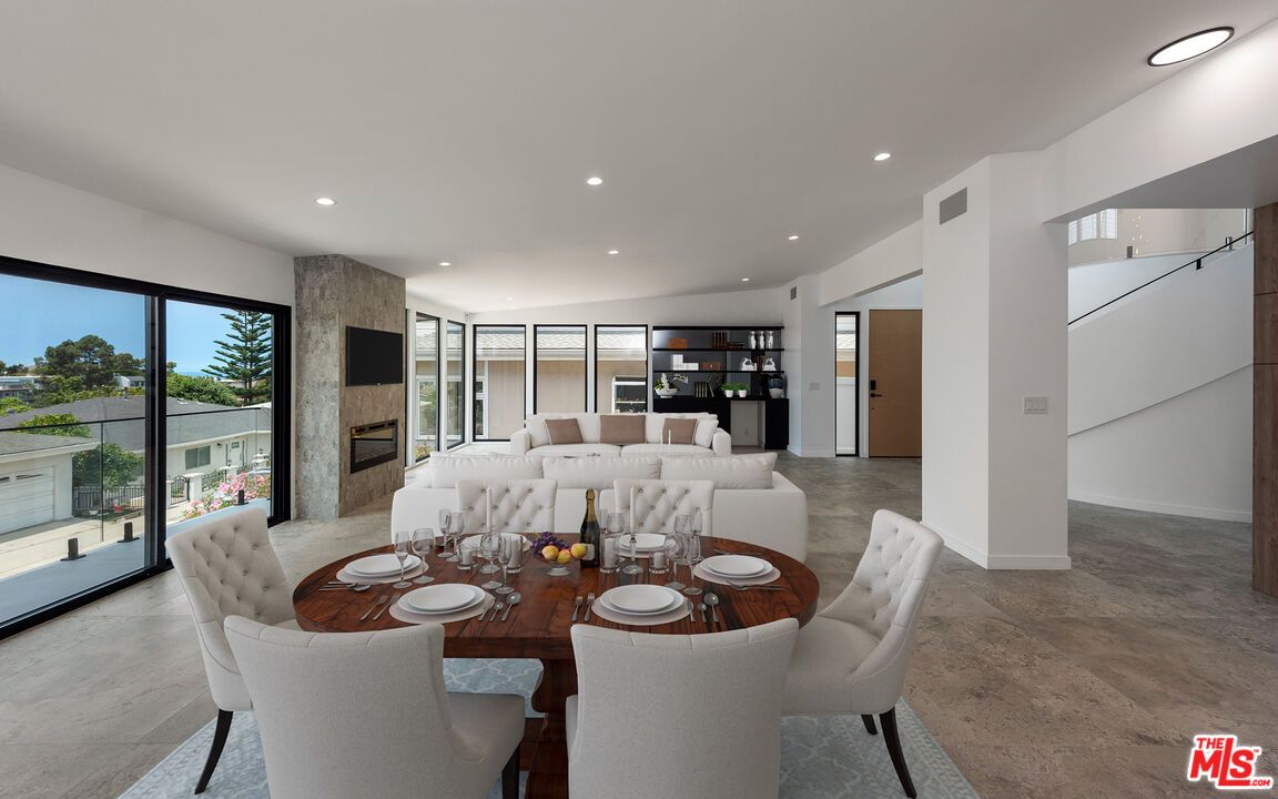 Dining room, Fireplace, Interior, Living room, Recessed Lighting