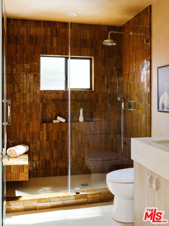 Bathroom, Glass Shower, Interior, Recessed Lighting, Wooden Walls