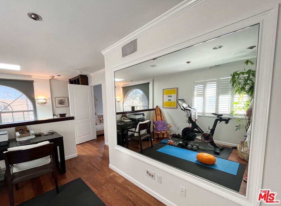 Fitness Equipment, Home Office, Interior, Recessed Lighting, Wood Texture Flooring