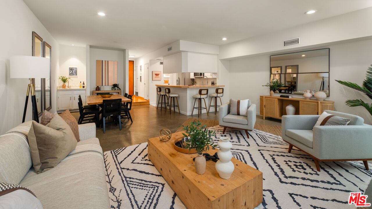 Dining room, Interior, Kitchen, Living room, Recessed Lighting, Wood Texture Flooring