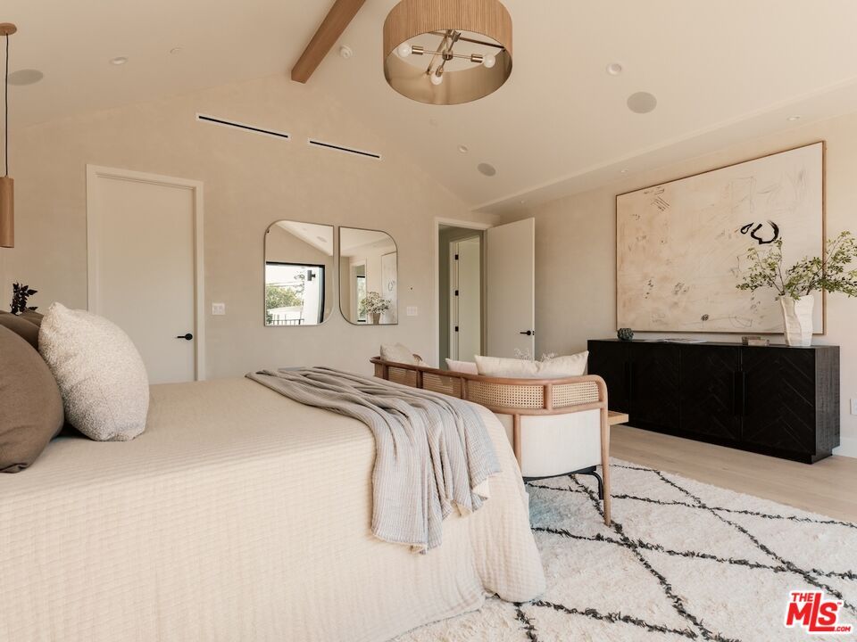 Bedroom, Interior, Recessed Lighting, Wooden Beams, Wood Texture Flooring