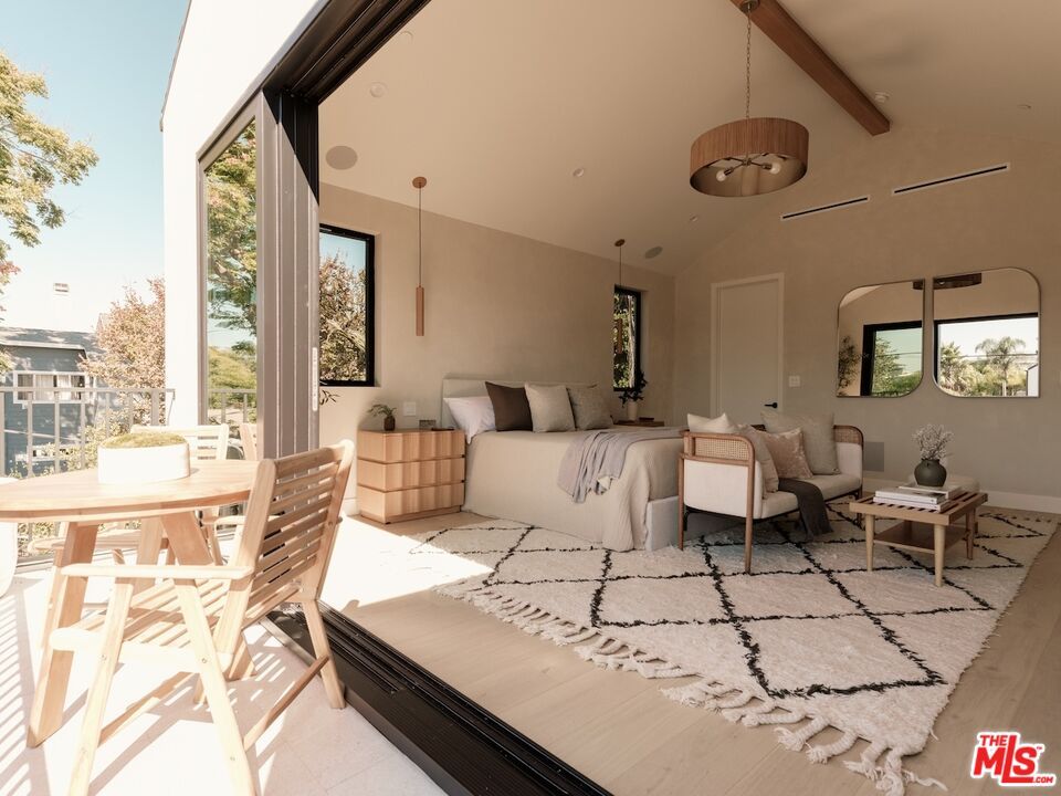 Bedroom, Dining room, Interior, Living room, Pendant Lights, Wood Texture Flooring