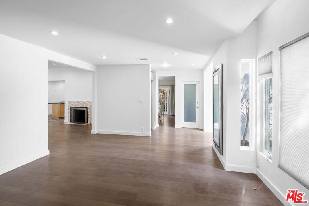 Empty room, Fireplace, Interior, Recessed Lighting, Wood Texture Flooring