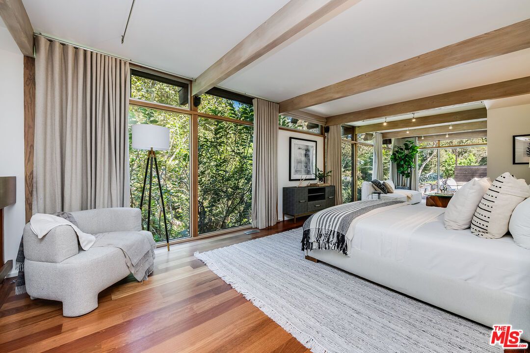 Bedroom, Interior, Recessed Lighting, Wooden Beams, Wood Texture Flooring