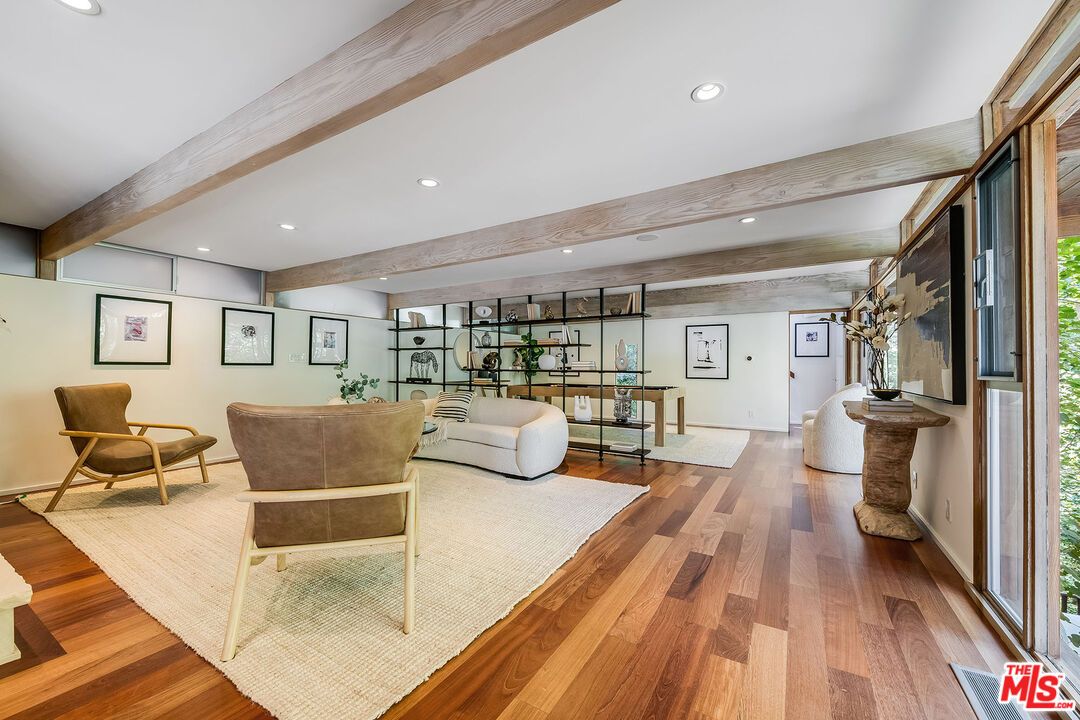 Interior, Living room, Recessed Lighting, Wooden Beams, Wood Texture Flooring