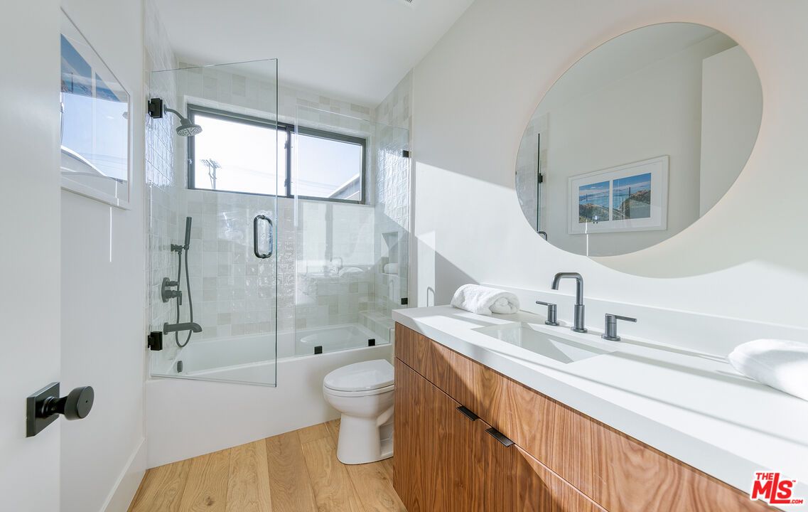 Bathroom, Glass Shower, Interior, Wood Texture Flooring