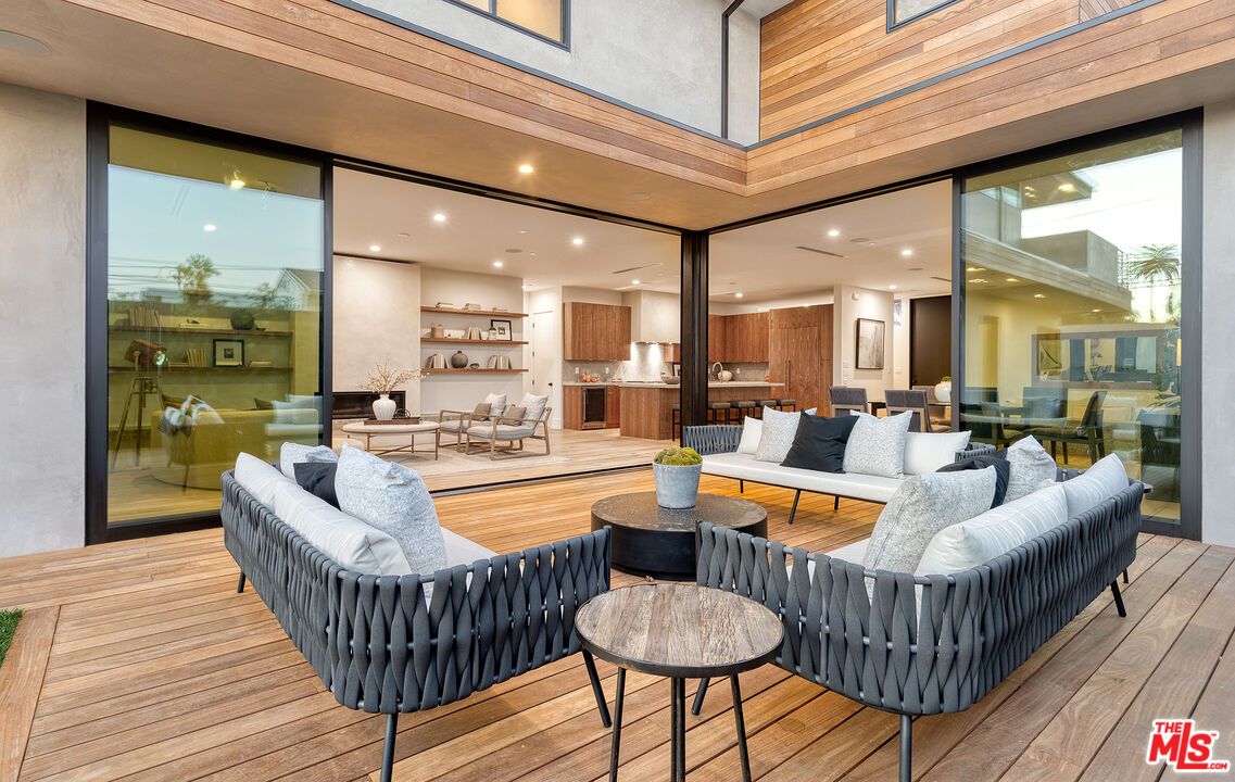 Dining room, Interior, Kitchen, Living room, Recessed Lighting, Stainless Steel Appliances, Wooden Ceilings, Wood Texture Flooring