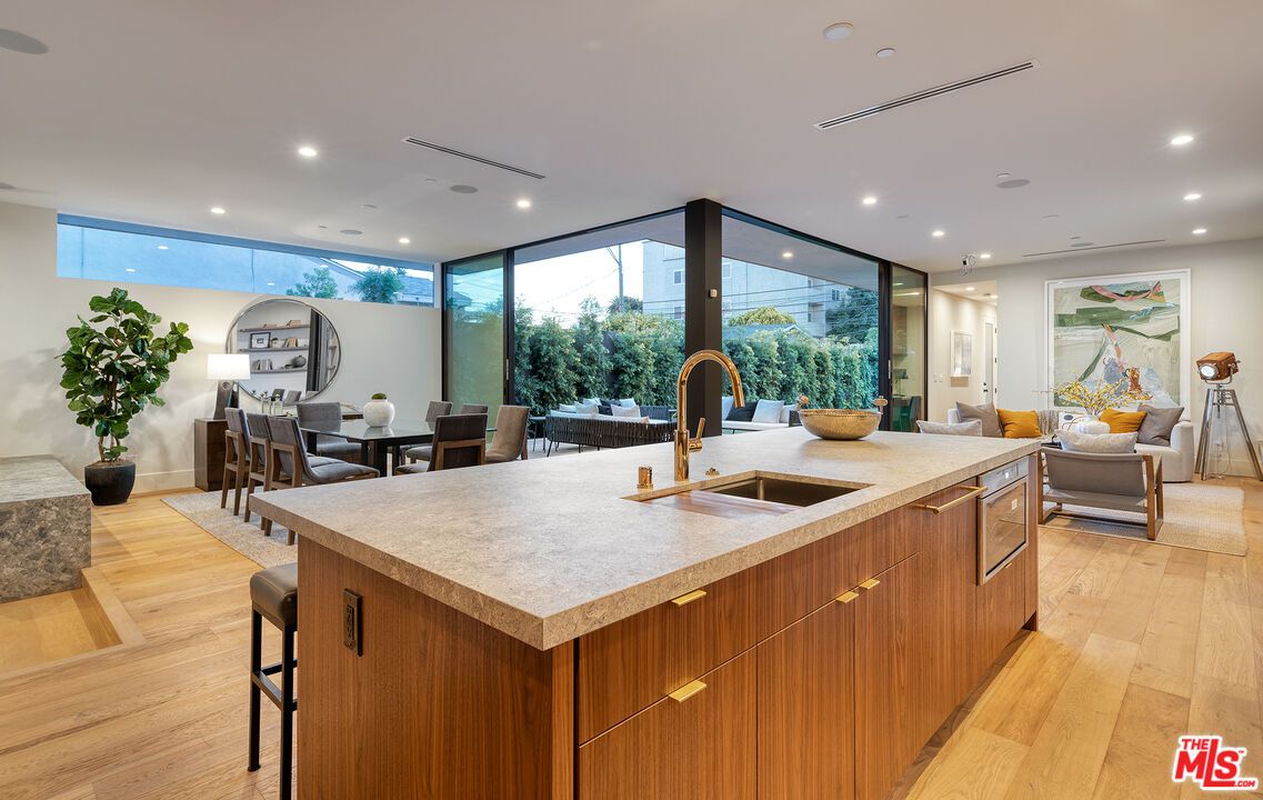 Dining room, Interior, Kitchen, Living room, Recessed Lighting, Wood Texture Flooring