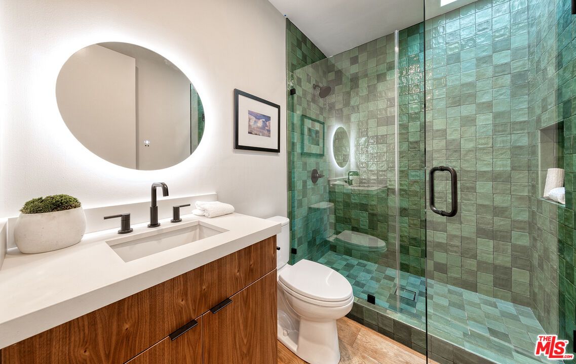 Bathroom, Glass Shower, Interior, Wood Texture Flooring