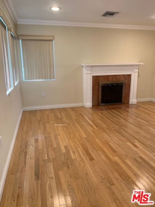 Empty room, Fireplace, Interior, Recessed Lighting, Wood Texture Flooring
