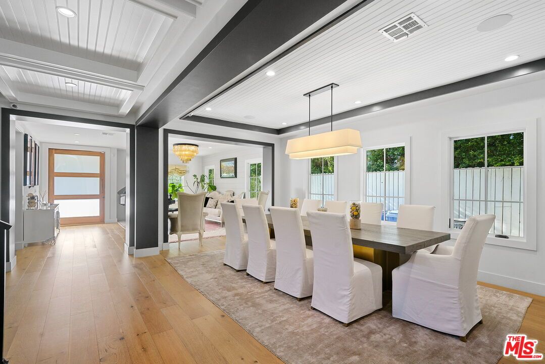 Dining room, Interior, Pendant Lights, Recessed Lighting, Wood Texture Flooring