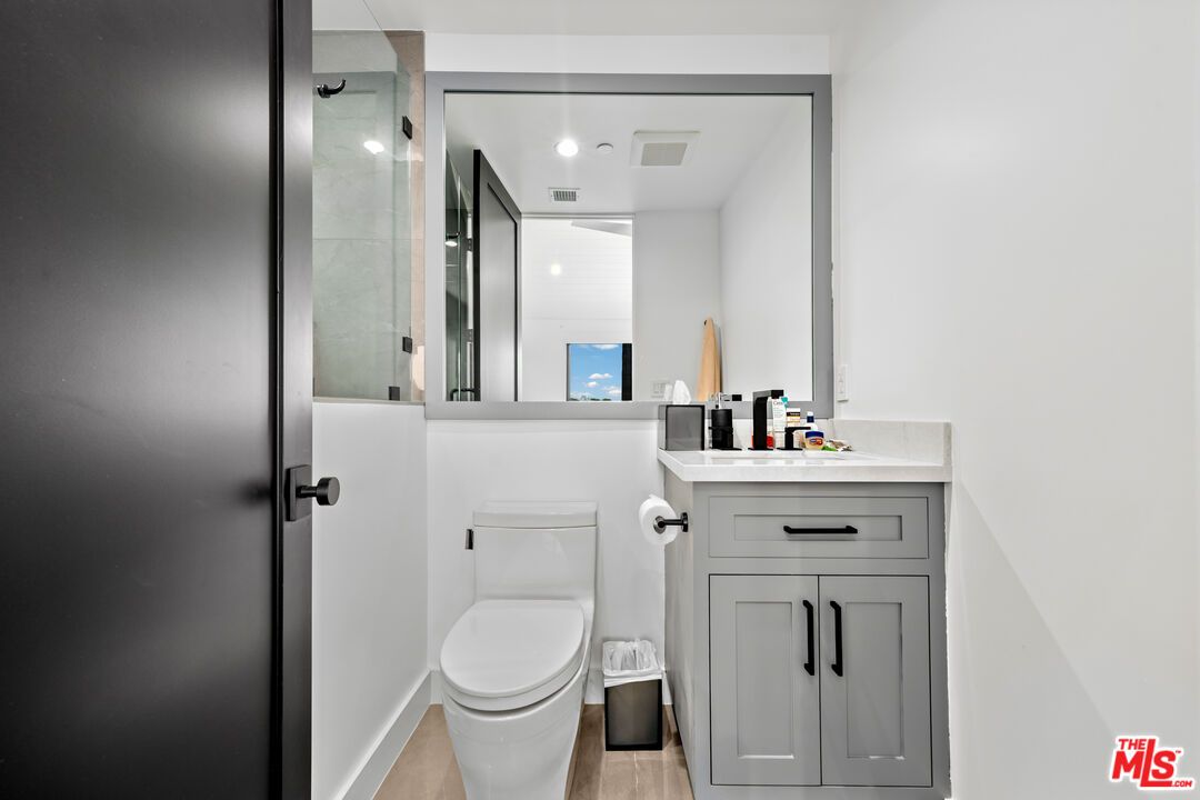 Bathroom, Glass Shower, Interior, Recessed Lighting, Wood Texture Flooring