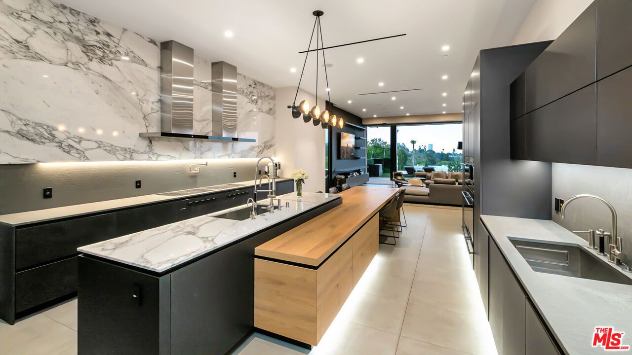 Interior, Kitchen, Marble Walls, Pendant Lights, Recessed Lighting