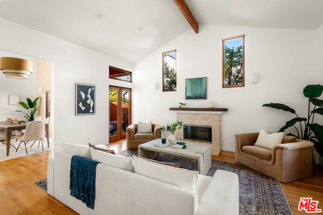 Dining room, Fireplace, Interior, Living room, Wooden Beams, Wood Texture Flooring