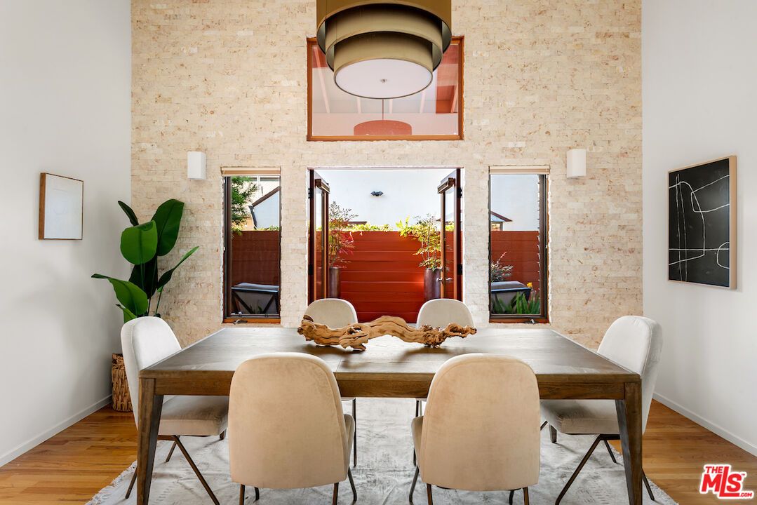 Dining room, Interior, Stone Walls, Wood Texture Flooring