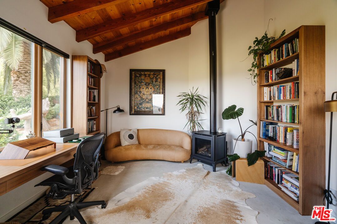 Fireplace, Home Office, Interior, Wooden Beams, Wooden Ceilings, Wood Texture Flooring