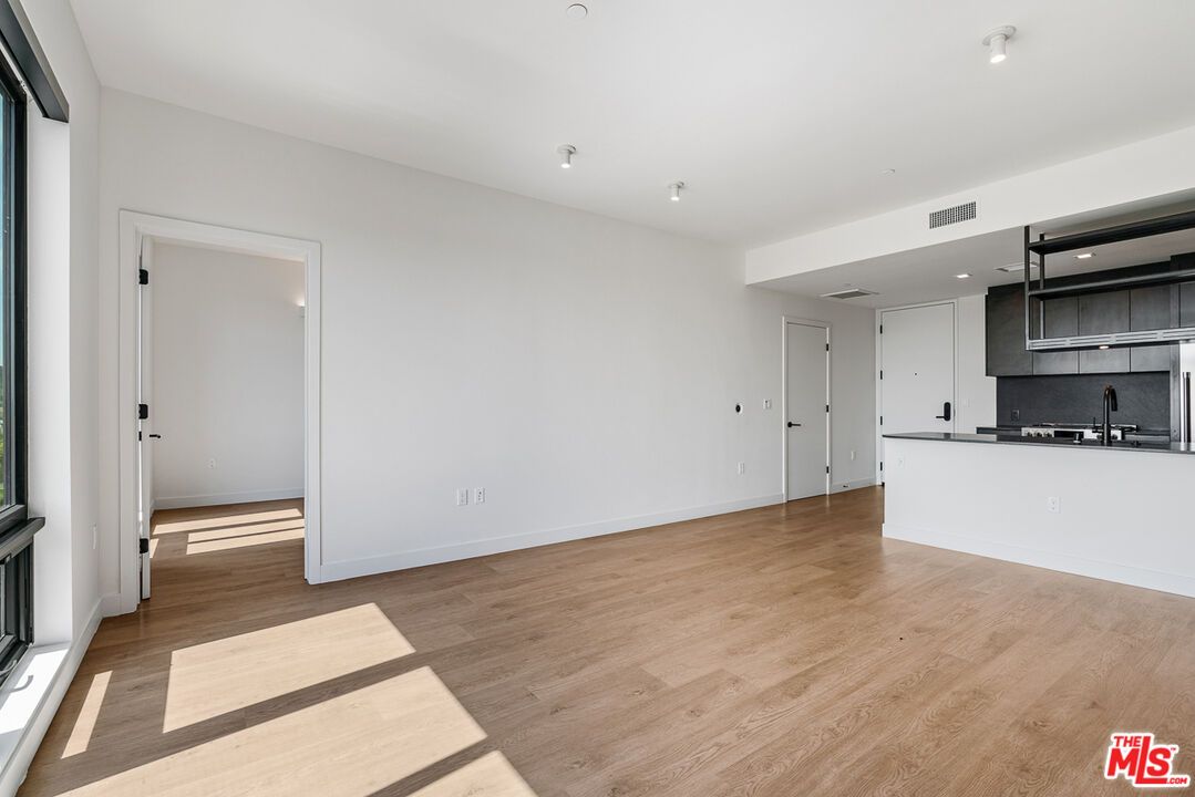Empty room, Interior, Kitchen, Recessed Lighting, Wood Texture Flooring