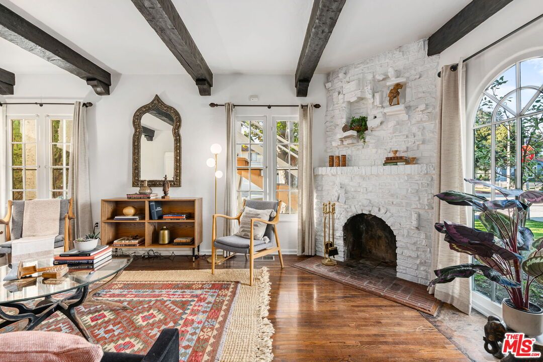 Fireplace, Interior, Stone Walls, Wooden Beams, Wood Texture Flooring