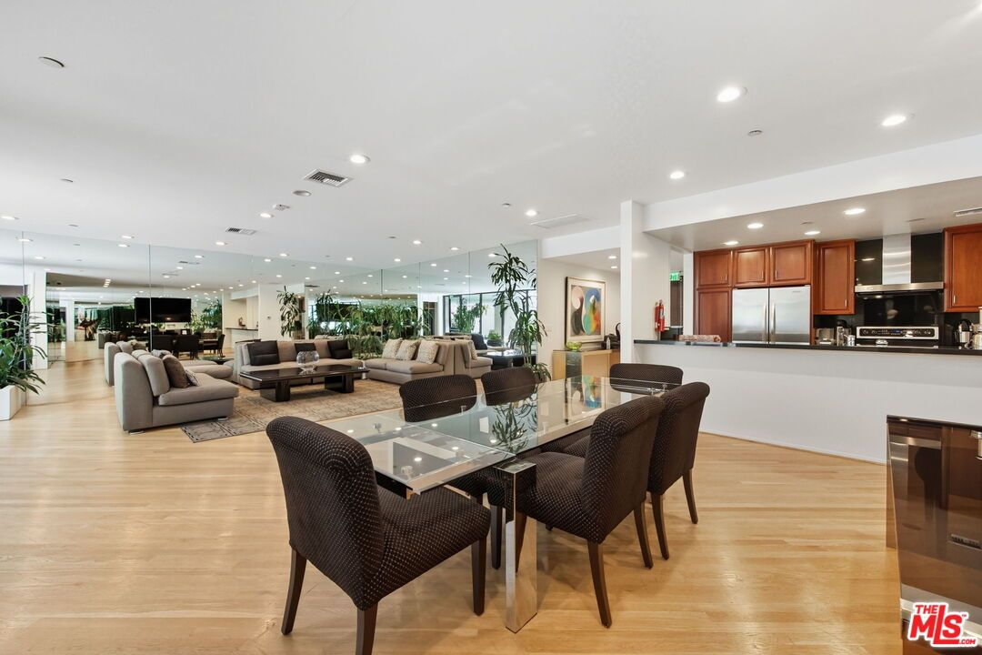 Dining room, Interior, Kitchen, Living room, Pendant Lights, Recessed Lighting, Stainless Steel Appliances, Wood Texture Flooring