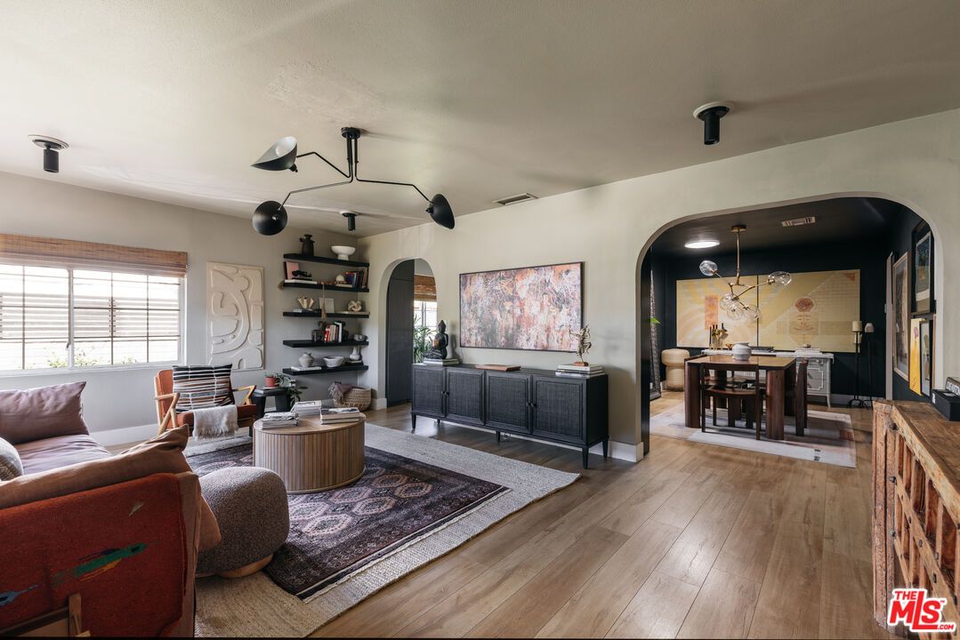 Dining room, Interior, Pendant Lights, Wood Texture Flooring