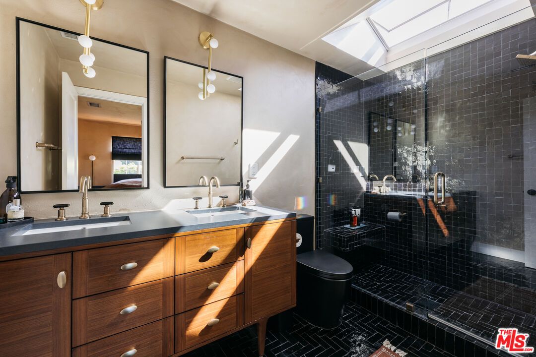 Bathroom, Dual Sink Vanities, Glass Shower, Interior, Pendant Lights