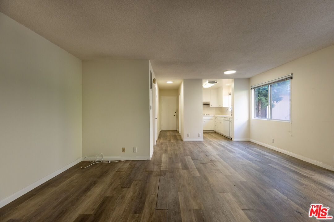Empty room, Interior, Kitchen, Recessed Lighting, Wood Texture Flooring